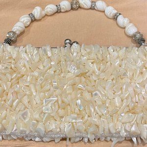 YILIN hand beaded ivory evening bag with genuine stones and gems NWOT